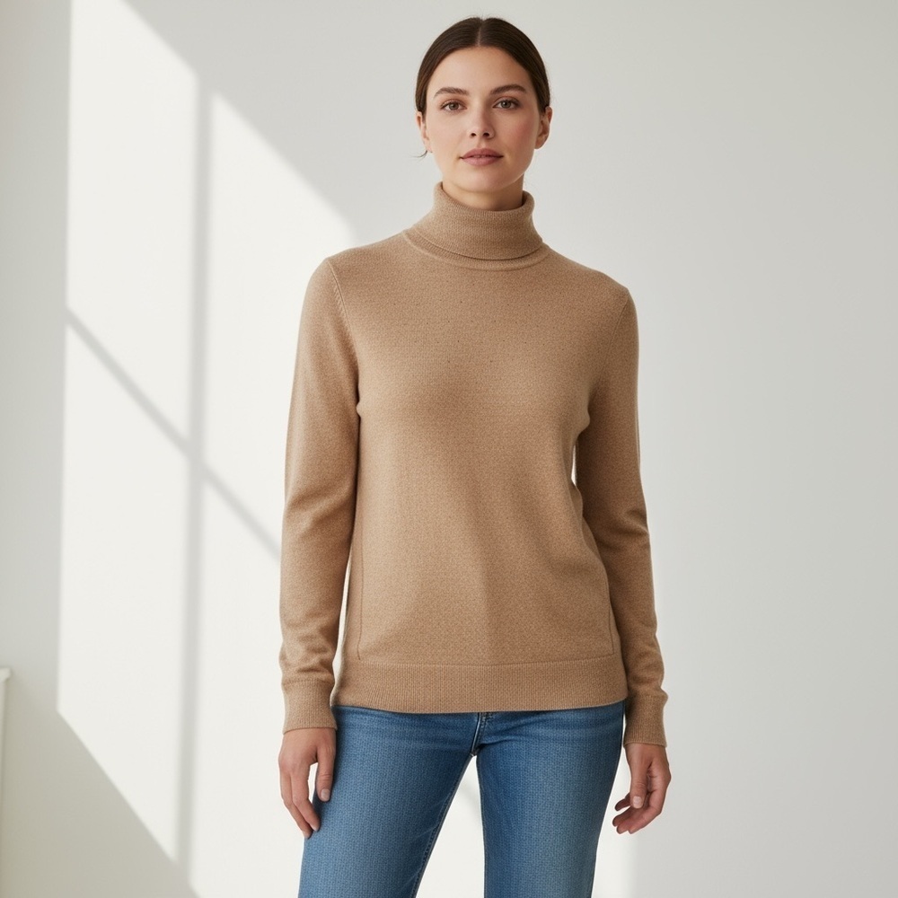 🌻 Cashmere Blend Conrad C Collection Tan Riveted Turtleneck Sweater Size Medium